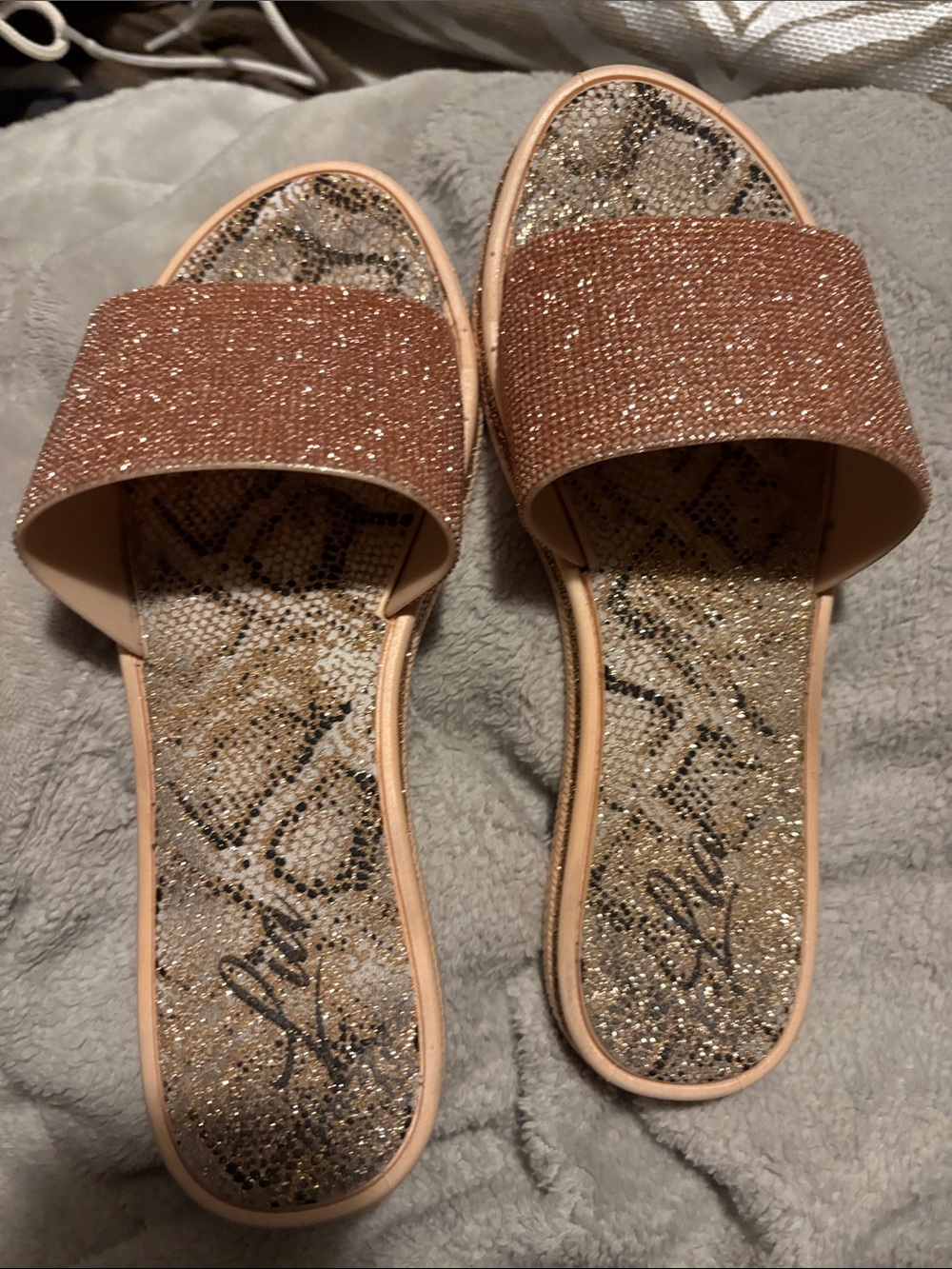 Women's Glitter Slide Sandals in Rose Gold - Slip-On Casual Slides